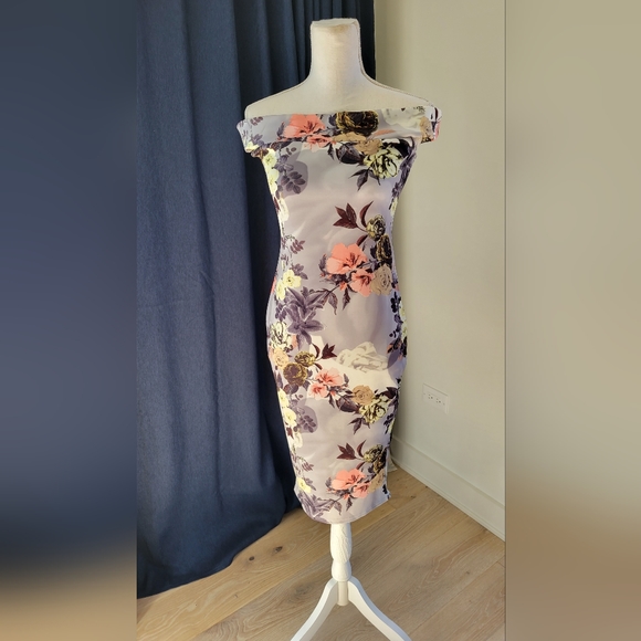 BOOHOO | Off The Shoulder Floral Midi Dress - Picture 3 of 15